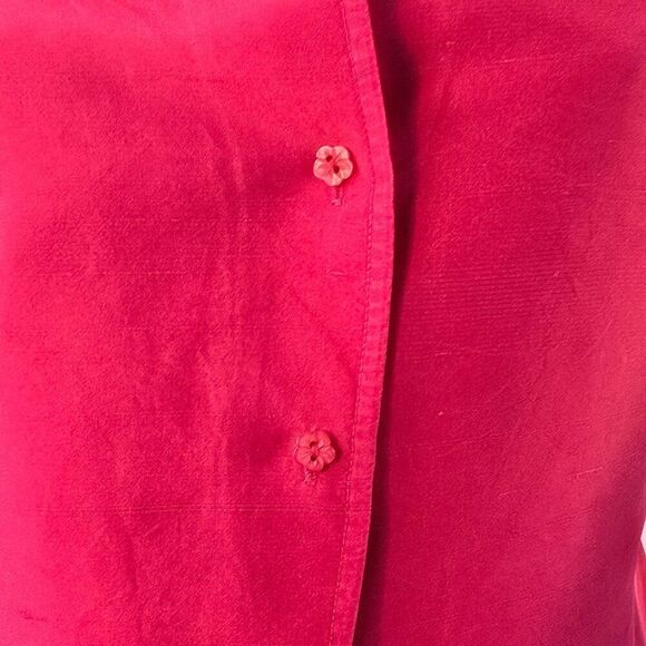 AK Anne Klein Button Front Silk Blouse Sz 10 Short Sleeve Magenta Hot Pink - Picture 7 of 9